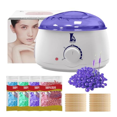 Calentador de Cera Depilatoria Profesional - Máquina de Cera Caliente para Depilación Rápida en Cara, Axilas y Cuerpo, Kit Completo 4 Ceras, Compacto, Portátil y Seguro para Piel Sensible (Blanco-)