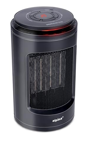 Alpina Ventilador eléctrico - Portátil y compacto - Aire caliente y frío - Temporizador - Termostato digital - Negro