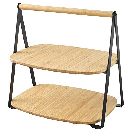 Fullspackad 2-Tier Serving Tray, Bamboo&Black, 11x7.9 inch