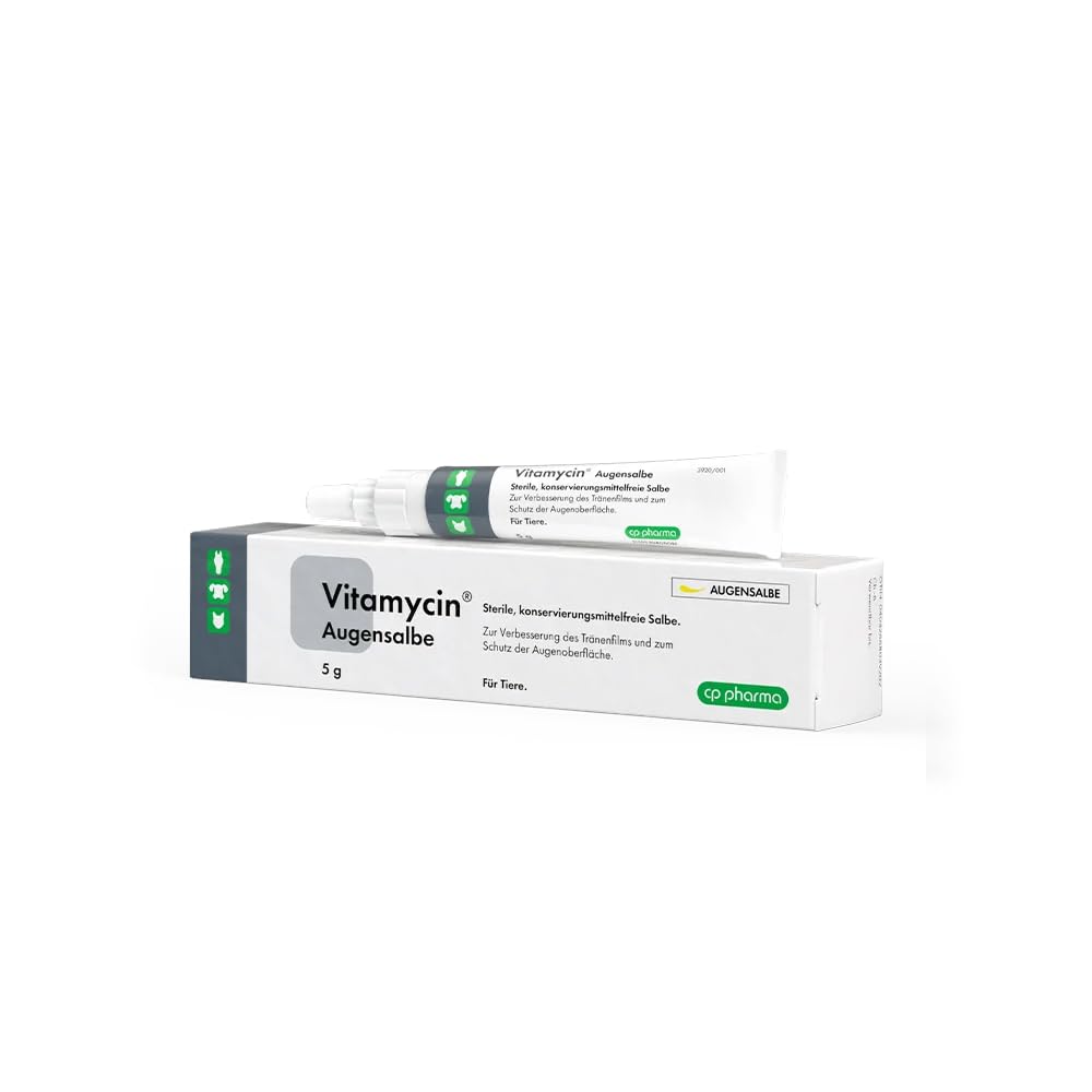 cp-pharma Vitamycin Augensalbe | 3er Pack | 3 x 5g | Augensalbe für Tiere | Kann unterstützend zur Augenpflege beitragen | Kann dabei helfen den Tränenfilm zu verbessern