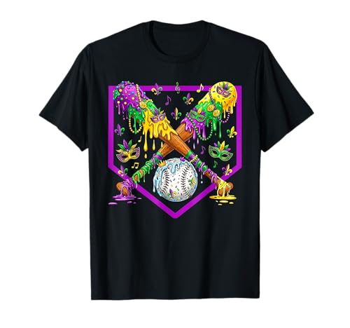 Baseball Mardi Gras Carnival Party Mask Ice Cream Drip Boys T-Shirt