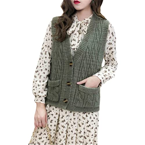 Ownwfeat Gilet Femme Pull Col V Cardigan Laine Tricoté Gilet sans Manches