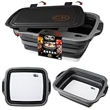 New XL Collapsible BBQ Prep Tub with LOCKING Lid, Cutting Board & Drain Hole | BPA-Free, Food-Grade, Recyclable, Space-Saving Caddy for Grilling, Camping, Kitchen & Outdoor Cooking (Black, 16 Liters)
