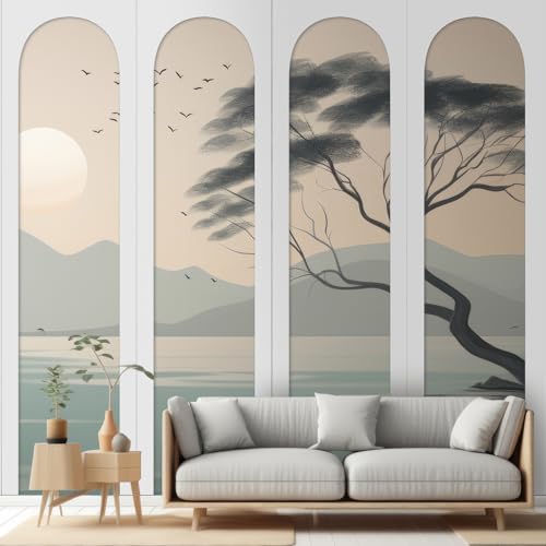 Nuanchu 4 Set Arch MDF Wall Molding Kit 118 x 31.5 Inch Pre-Cut Arch Wainscoting Panel Board and Batten Wall Panel Decor Paintable Accent Kit for DIY Home Bedroom Living Room Decor