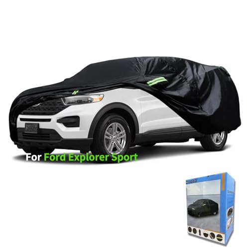Image of Custom-Fit for Ford Car Cover, 7 Layers Car Cover Waterproof All Weather for Automobiles, Outdoor Full Cover Rain Sun UV Protection with Zipper (Black,for Ford Explorer Sport)