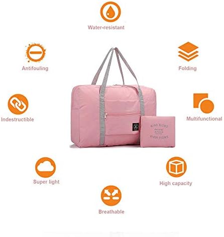 (2 Pack) Foldable Travel Duffel Bag, Waterproof Carry On Luggage Bag, Lightweight Travel Luggage Bag for Sports, Gym, Vacation (Light Blue, Light Pink)