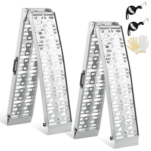 gardhom 2PCS ATV Ramps 1500 lbs Capacity Aluminum Folding Loading Ramps with Handle Truck Ramps for ATV UTV Pickup Motorcycle Dirt Bike Lawn Mower Snow Blower