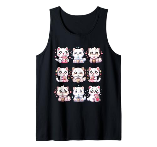 Kawaii Cat Boba Milk Cute Anime Bubble Tea Strawberry Milk Débardeur