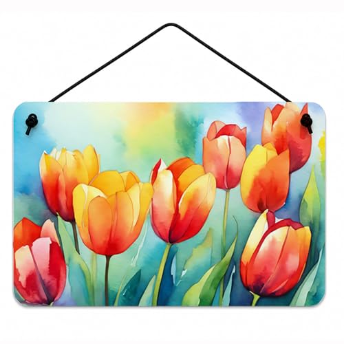 Caroline's Treasures DAC1619DS812 Tulips in Watercolor Wall or Door Hanging Prints Aluminum Metal Sign Kitchen Wall Bar Bathroom Plaque Home Decor, 8x12, Multicolor