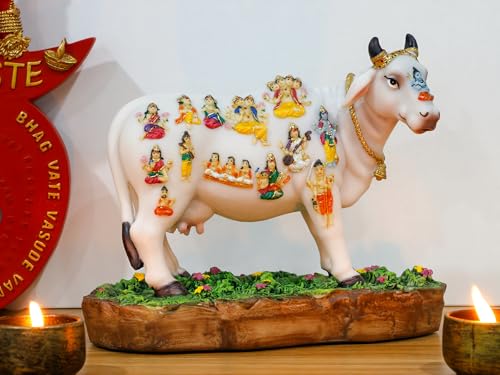 Estatua India Kamadhenu Dios Vaca 8.7 in Polystone miniatura 6