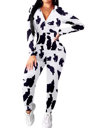 Ekouaer Halloween Onesie for Women Hooded Jumpsuit Sexy One Piece Pajamas - image 1