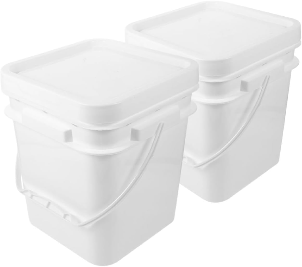 NUOBESTY 2pcs 2.6 Gallon White Abs Paint Buckets with Lid, Square Plastic Paint Containers for Painting and Storage, Multipurpose 10l Wide Mouth Pails with Handle for Home and Industrial