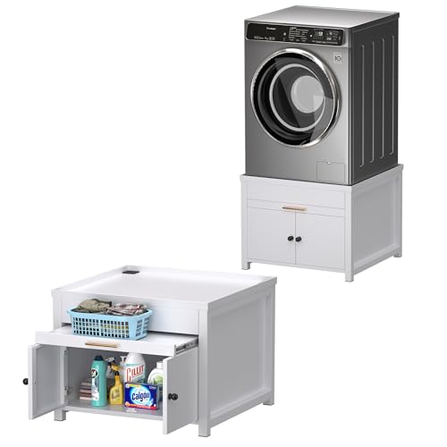 FULEXIS Washer and Dryer Pedestals, Washer and Dryer Stand with Door, Heavy Duty Metal Washing Machine Stand with Laundry Basket Shelf, Universal Fit Anti-Vibration Laundry Pedestal, 810 LBS Capacity