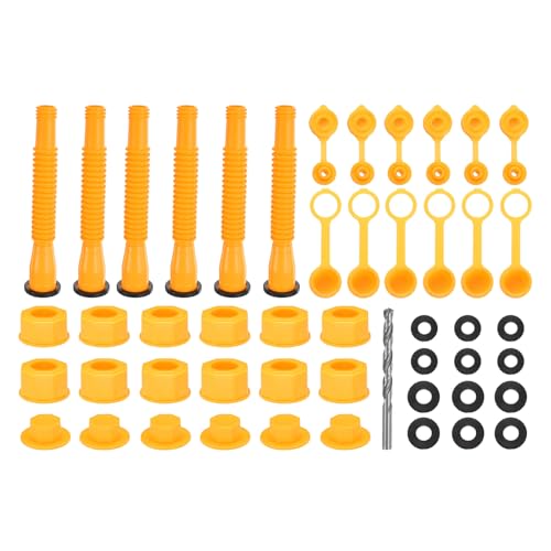 QUARKZMAN 6er Set Benzinkanister Auslauf Ersatz Benzinkanister Auslauf Flexibler Auslauf Mit Fein/Grobgewinde Verschluss Auslauf Dichtungskappe A/B Bohrer Für 1/2/5/10 Gal Gelb