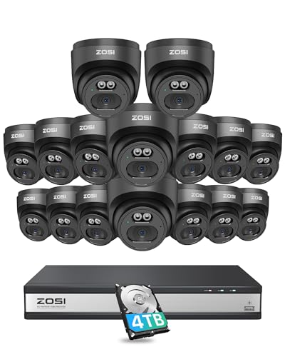 ZOSI C220 16CH 4K 8MP PoE Home Security Camera System, 16 Channel 4K NVR with 4TB HDD for 24/7 Record, 16 x 4MP(1440p) 2.5K QHD Dome IP Cameras Outdoor Indoor, Smart AI Human Detection, One-Way Audio