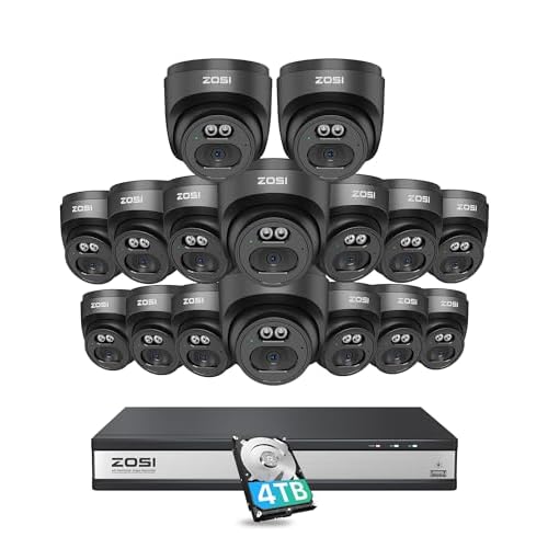 ZOSI C220 16CH 4K 8MP PoE Home Security Camera System, 16 Channel 4K NVR with 4TB HDD for 24/7 Record, 16 x 4MP(1440p) 2.5K QHD Dome IP Cameras Outdoor Indoor, Smart AI Human Detection, Two-