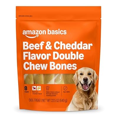 Amazon Basics Double Chew Bone Dog Treats, Beef and Cheddar - 8 Count, 1 Pack