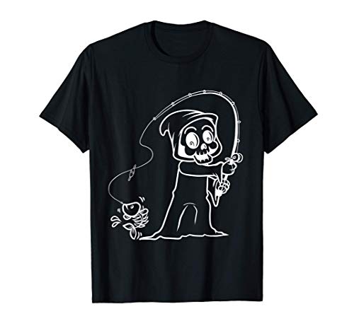 Camicia da pesca divertente Grim Reaper Uomo Donna Bambini Maglietta