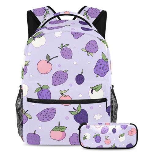 Sac à dos de grande capacité multicolore à motif fruits avec sa trousse assortie assortie