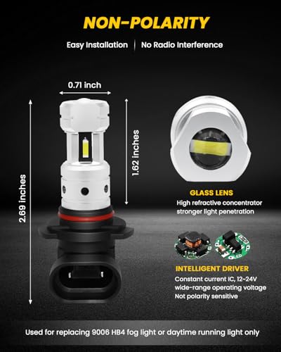 Image of PHINLION 9006 LED Fog Light Bulbs 6000K Xenon White, 3800 Lumens Super Bright CSP 9006 HB4 LED Fog Bulb Replacement for Cars Trucks, 1:1 Halogen Size, Non-polarity, Pack of 2