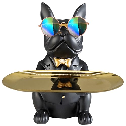 French Bulldog Statue,Resin Bulldog Decor with Tray