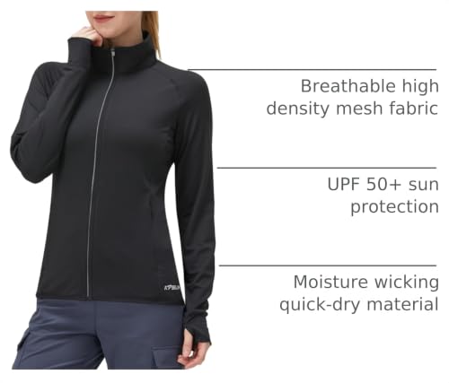 Image of Women's UPF 50+ UV Sun Protection Clothing Long Sleeve Athletic Hiking Shirts Lightweight SPF Zip Up Outdoor Jacket