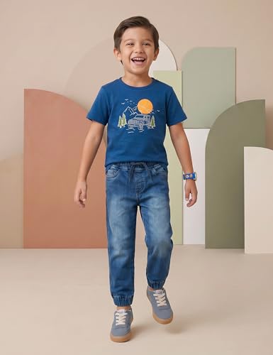 Image of Amazon Brand - Symbol Boys Cotton Rich Stretchable Slim Fit Jogger Jeans | Elasticated Waistband and Cuff | Casual Denim | Age 2-14 Years