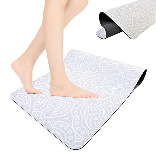 Bathroom Shower Mat, Ultra Thin Bath Rug, Absorbent Door Carpet, Quick-Drying, Soft Diatomite Earth, Rubber Bottom, Anti Slip, 15.3×23.6 inches, (Flower Pattern)