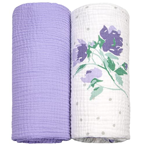 Image of lulumoon Muslin Swaddle Blanket Baby Receiving Blankets Neutral, 2 Pack, Lavender