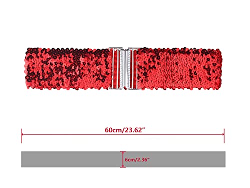 Allegra K Womens Glitter Stretchy Waist Belts Interlock Buckles Sequins Decor Wide Elastic Belts 2PCS3