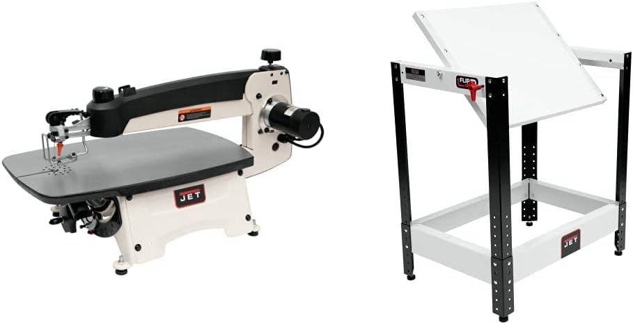 JET JWSS-22B, 22-Inch Scroll Saw with Foot Switch, 120V 1PH (727200B) and Flip Top Benchtop Machine Table (728200)