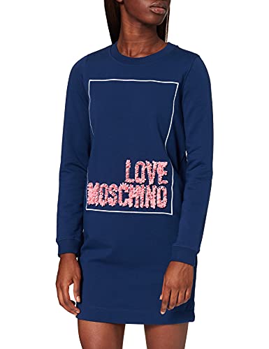 Love Moschino Chic Blue Relief Dress with Signature Women's Design