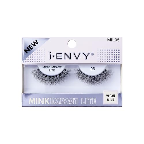 I-ENVY Mink Impact Lite - 100% 3D Mink-Like Vegan Lashes, Lightweight & Comfortable, Natural Fluffy, Invisible Band, All-Day Wear Undetectable False Eyelashes