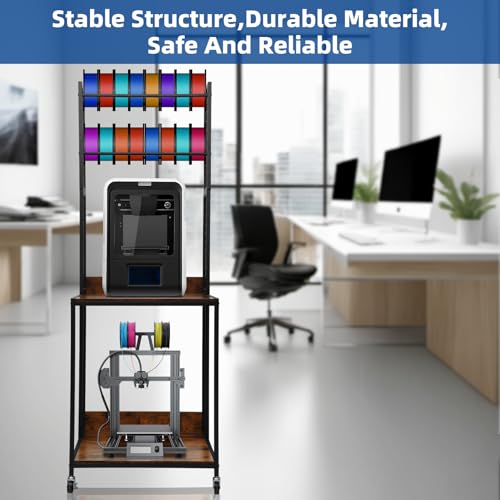 2025 Upgraded 3D Printer Stand Double-Layer,Double-Layer 3D Printer Filament Storage Rack, Heavy-Duty Printer Cart with Wheels, Storage Rack for Studio Office Storage and Organization