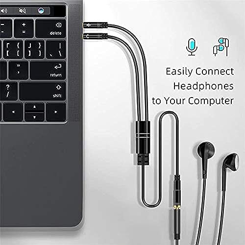 Image of The Black Store Y Splitter For Audio And Microphone, 3.5Mm Auxiliary Extension Cable 1 Male To 2 Female Audio Mic Splitter For Earphone, Headset, Phone, Laptop.