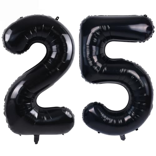 Image of TONIFUL 40 Inch Black Number 25 Balloon Large Foil 25th Birthday Decoration