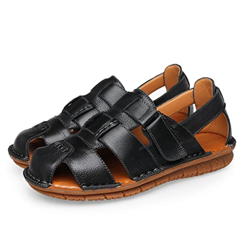 Men Sandals Leather Cowhide Beach Sandals Male Toe Outdoor Men's Casual Shoes(43)