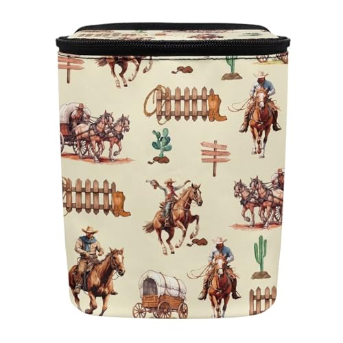 Image of Western Cowboy Car Trash Can Southwest Aztec Native Cow Mini Auto Garbage Bin with Lid Leak Proof Hanging Car Rubbish Bags Automotive Organizer Accessory for Back Front Seat