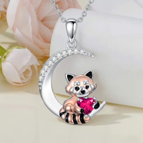 Image of PROESS Animal Birthstone Necklace 925 Sterling Silver Otter /Axolotl /Hippo /Elephant /Dachshund /Monkey /Red Panda Pendant Necklace Animal Birthstone Jewelry Gifts for Women
