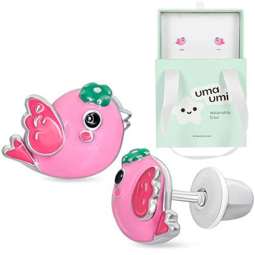 925 Sterling Silver Bird Stud Earrings for Girls Hypoallergenic Safety Screw Back Rhodium Plated - Bird Gifts Earrings for Baby Toddlers Little Teens Kids Jewelry