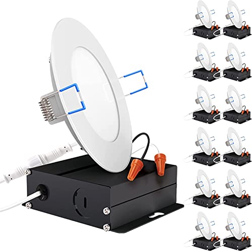 Sunco 12 Pack 4 Inch Ultra Thin LED Recessed Ceiling Lights Slim, 6000K Daylight Deluxe, Dimmable, 10W, Wafer Thin, Canless with Junction Box - ETL T24