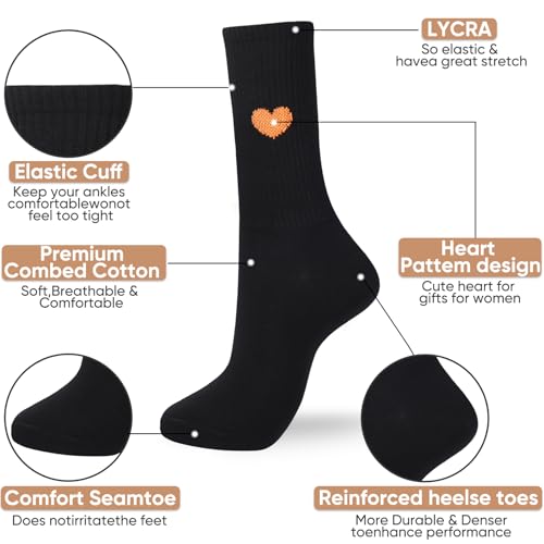 Image of Corlap Women's Cotton Crew Calf Socks - 5 Pairs Ankle High Dress Casual Socks, Fun Cute Heart Gifts for Mom Mother