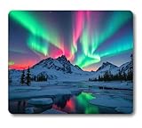 Wknoon Aurora Starry Sky Nature Scenery Mouse Pad, Pink Purple Green Blue Borealis Northern Lights Mousepad, Snowy Mountain Calm Glacier Mice Mat Desk Decor Accessories