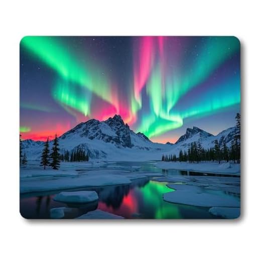 Wknoon Aurora Starry Sky Nature Scenery Mouse Pad, Pink Purple Green Blue Borealis Northern Lights Mousepad, Snowy Mountain Calm Glacier Mice Mat Desk Decor Accessories
