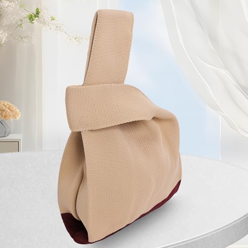 Image of Small Crochet Knit Tote Wrist Bag, Portable Knot Sleeve Handle Bag Cute Wristlet Pouch Purse for Women