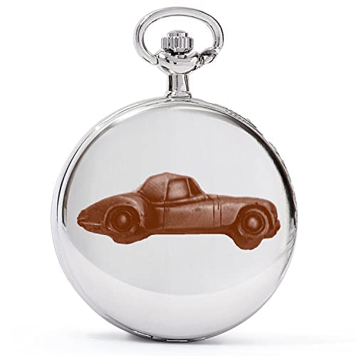 Montre de poche avec gravure voiture britannique et boîtier argenté