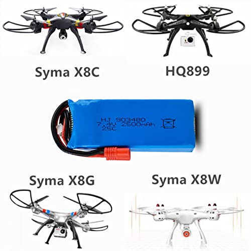 Cbb 7.4V 2500Mah Lipo Battery Banana Plug For Drc-446 Syma X8C X8W X8G Hq899 Rc Quadcopter Parts X8C Battery 2 Pack With Usb Charger #TOP1
