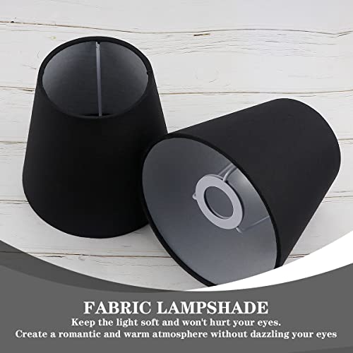 Anronch 2 Pcs Linen Fabric Small Lamp Shade, Clip- On Drum Small Lamp Shades Cloth Candelabra Bulb Shades Lamp Cover For Table Chandelier Wall Lamp, Lampshade Accessories(Black) #TOP3