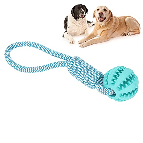 JOROBURO Dog Rope Toys, Cotton Rope Puzzle Puppy Toy Rubber Dog Training Toys Ball with Handle, Dog Leakage Clean Teething Chewing Toys for Puppy Small Medium Large Dogs (Blue)