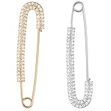 Yuomeaz 2Pcs Gold Sliver Safety Pins, Rhinestone Safety Pins for Women Hat, Fancy Brooch Pin for Clothes, Shawl, Sweater